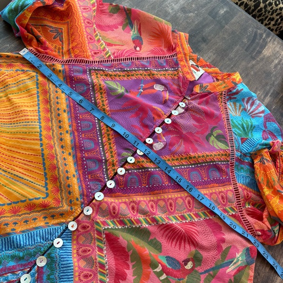 FARM RIO Colorful Scarf Print Swing Shirt Dress! NWOT! 3/4 Sleeve! COTTON. Large - Picture 12 of 14